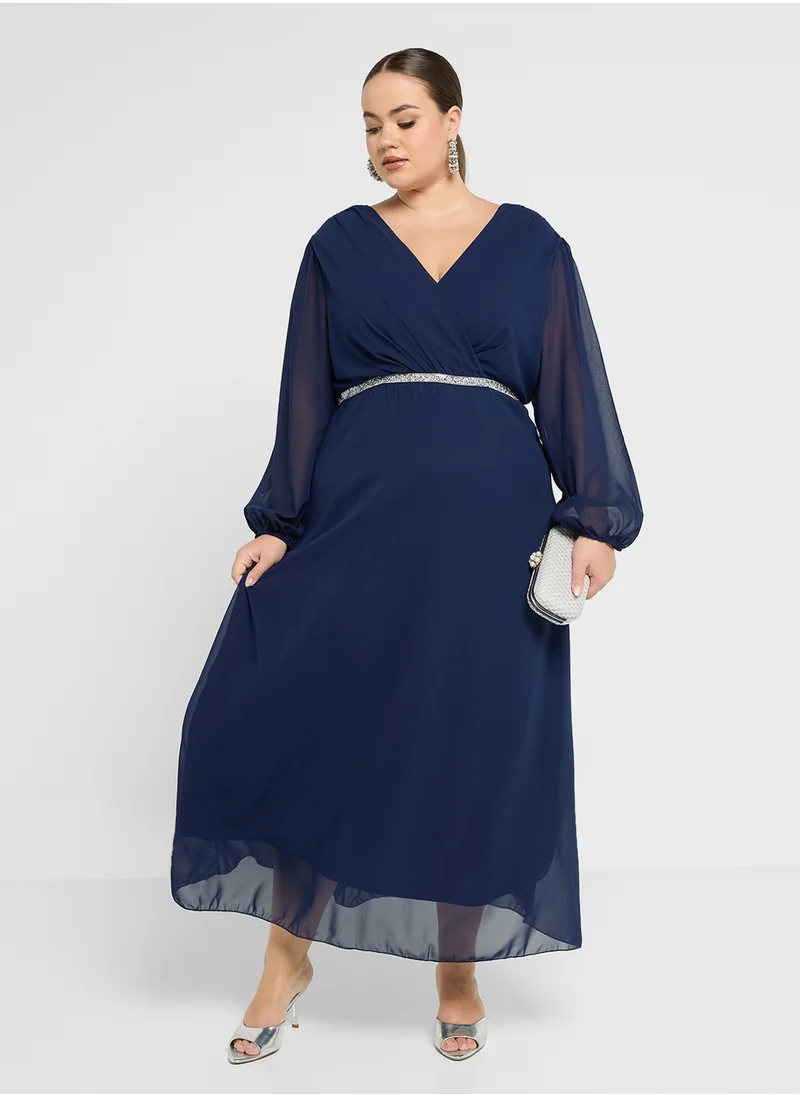 Khizana Plus size sheer puff sleeve dress