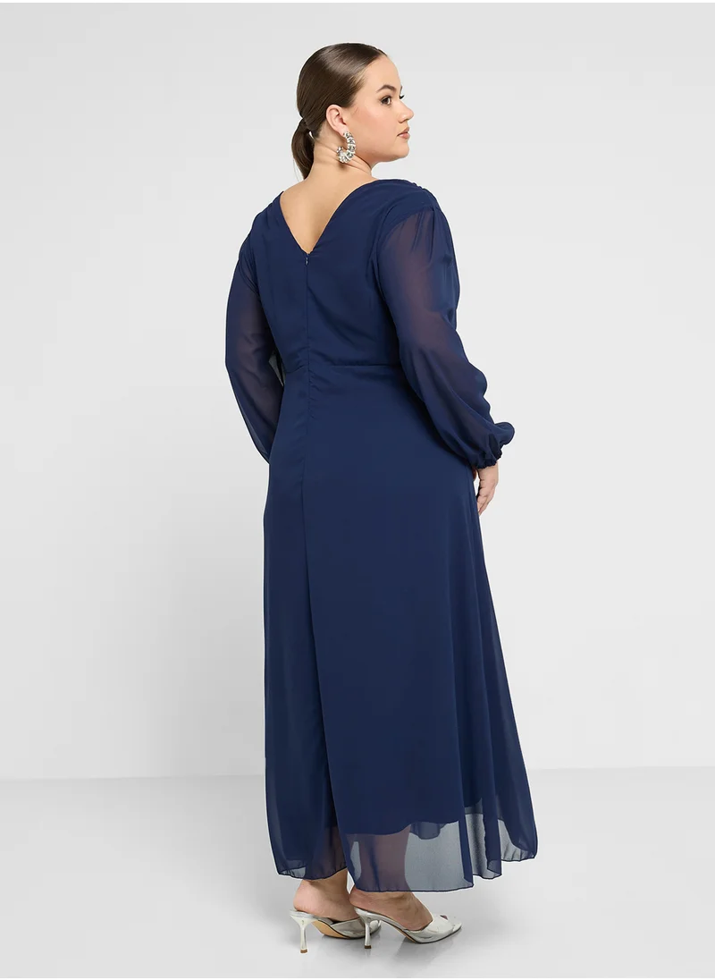 Khizana Plus size sheer puff sleeve dress