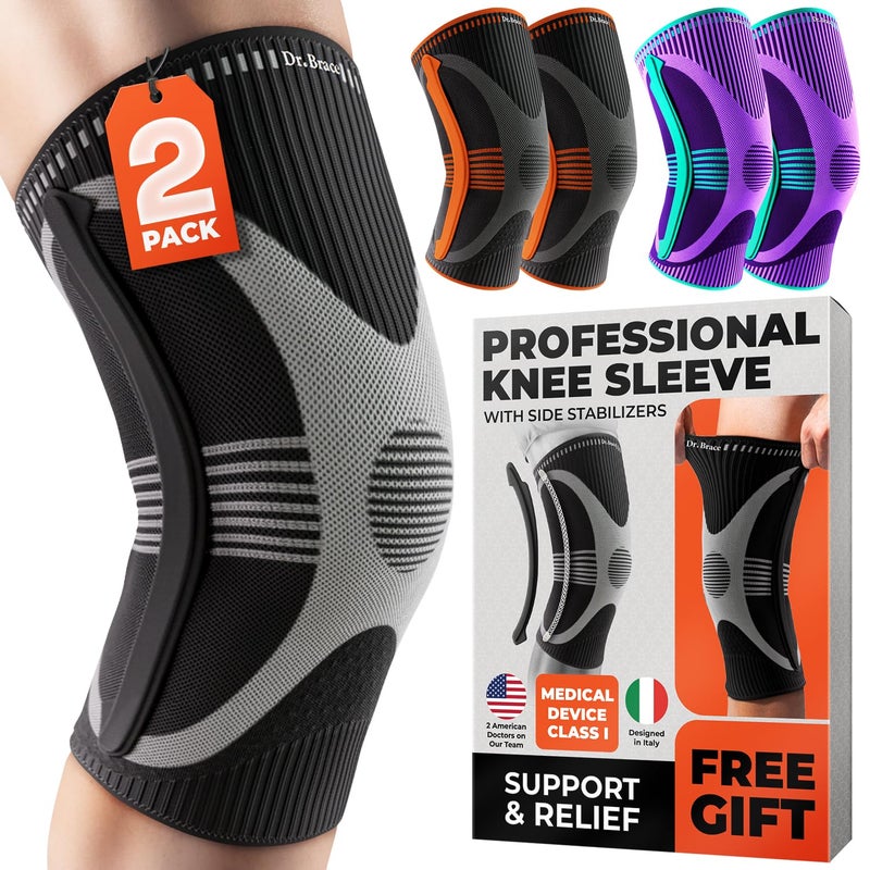 DR. BRACE ELITE Knee Brace with Size Stabilizer (2 Pack) Knee Brace for Women & Men, Workout, Sports, Daily Knee Compression Sleeve for Maximum Knee Pain Support & Fast Recovery (Mercury, Large) - Image 1