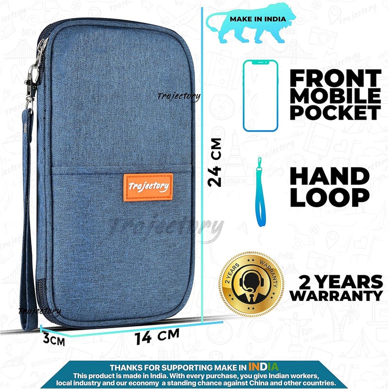 Trajectory Fabric Travel Passport and Card Holder and Wallet Organiser Case for Daily Use and International Trip for Men and Women in Blue - Image 4