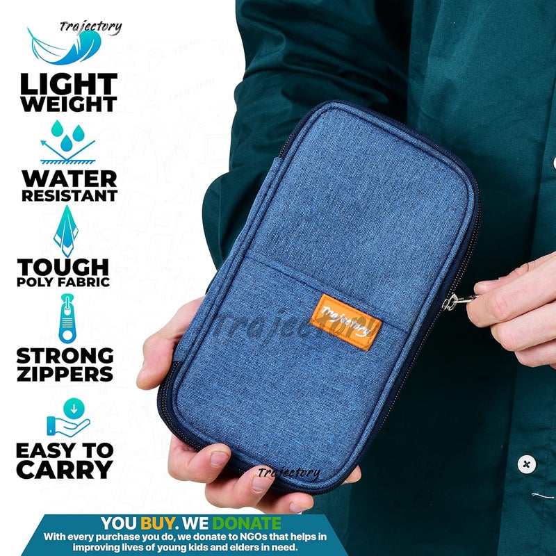 Trajectory Fabric Travel Passport and Card Holder and Wallet Organiser Case for Daily Use and International Trip for Men and Women in Blue - Image 3