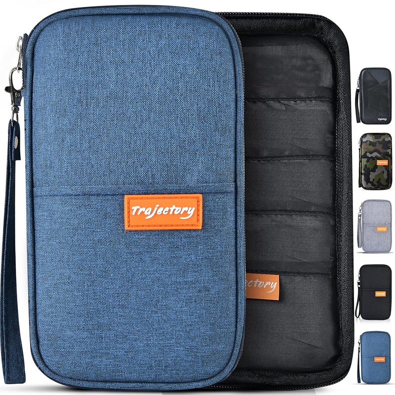 Trajectory Fabric Travel Passport and Card Holder and Wallet Organiser Case for Daily Use and International Trip for Men and Women in Blue - Image 1