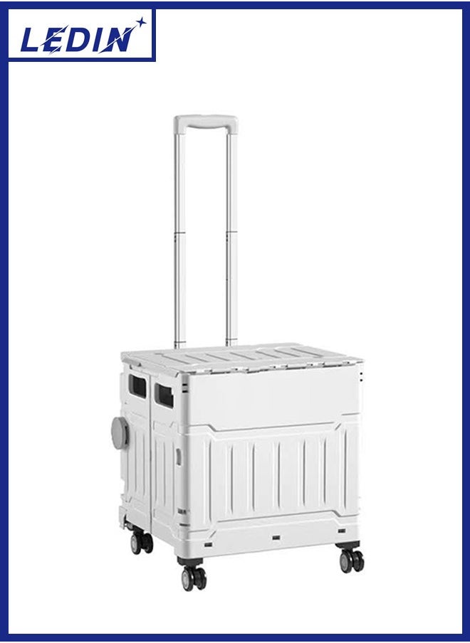 LEDIN Foldable Utility Rolling Shopping Cart Heavy Duty Rolling Grocery Cart on 4 Wheels Portable Collapsible Shopping Cart with Telescoping Handle for Tourist Shopping Office Outdoor  - Image 1