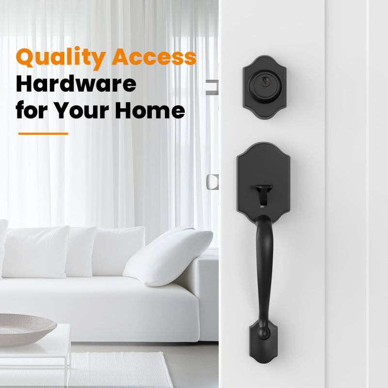 Hosom Matte Black Front Door Handle With Deadbolt, Door Handle Exterior, Door Lock Set, Door Lever With Single Cylinder Deadbolt Reversible For Right And Left Handed - Image 5