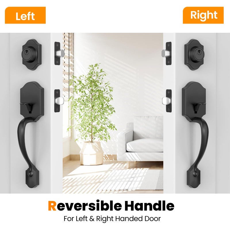 Hosom Matte Black Front Door Handle With Deadbolt, Door Handle Exterior, Door Lock Set, Door Lever With Single Cylinder Deadbolt Reversible For Right And Left Handed - Image 4