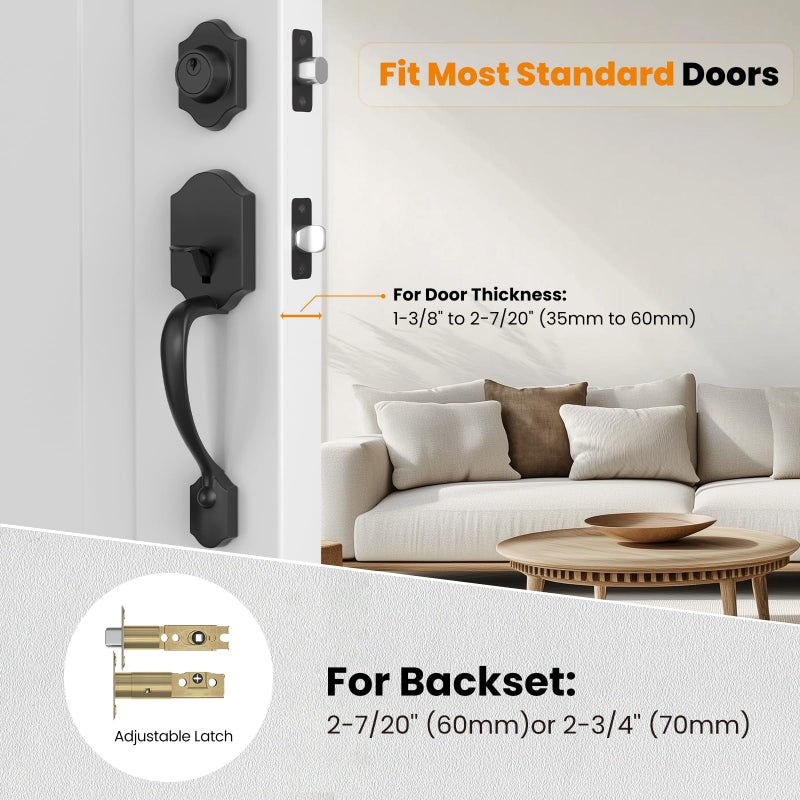 Hosom Matte Black Front Door Handle With Deadbolt, Door Handle Exterior, Door Lock Set, Door Lever With Single Cylinder Deadbolt Reversible For Right And Left Handed - Image 3
