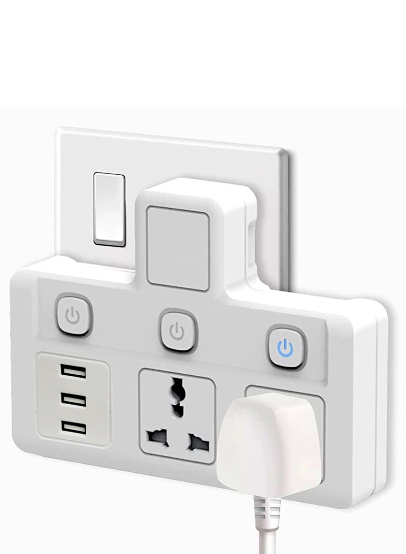 Power Adapter Multi Plug Extension, Extender Wall Charger Socket 3 Way Multiple Electrical Outlet Adaptor, Charging Station for Home, Office （2 Way + 2 USB+1Type C）
