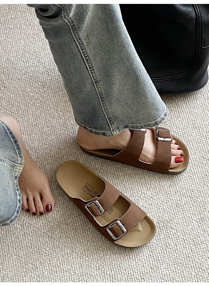 Generic 2024 New Vintage French Style Thick Bottom Double Buckle Sandals Womens Fashionable Outer Wear PVC Material China Origin [coffee] 1508-2 birkenstock silver double buckle 