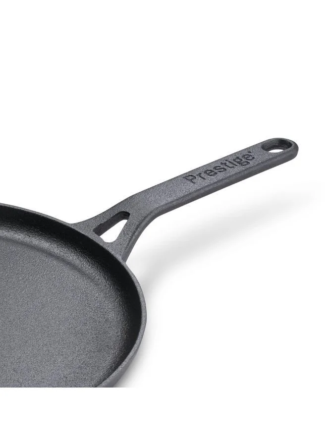 Prestige Prestige Cast Iron Flat Tawa 24 cm | Induction Base Tawa Pan for Dosa/Roti/Chapati with Stick Handle | Pre-Seasoned Cast Iron Cookware - PR48891 Black