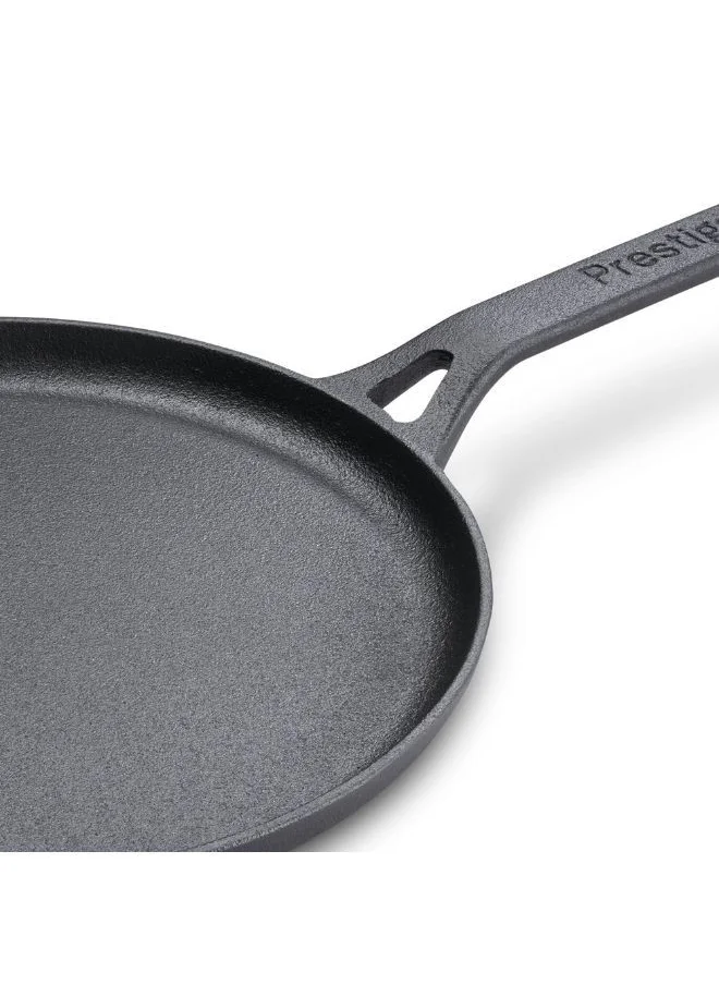 Prestige Prestige Cast Iron Flat Tawa 24 cm | Induction Base Tawa Pan for Dosa/Roti/Chapati with Stick Handle | Pre-Seasoned Cast Iron Cookware - PR48891 Black