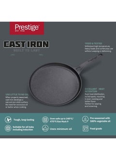Prestige Prestige Cast Iron Flat Tawa 24 cm | Induction Base Tawa Pan for Dosa/Roti/Chapati with Stick Handle | Pre-Seasoned Cast Iron Cookware - PR48891 Black  - Image 4