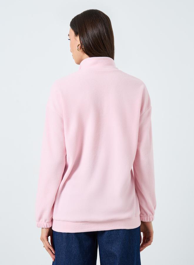 Styli Pink Fleece Quarter-Zip Sweatshirt - Image 5