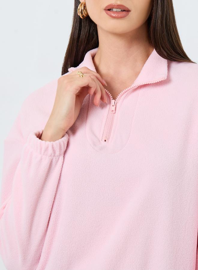 Styli Pink Fleece Quarter-Zip Sweatshirt - Image 4