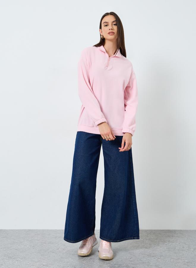 Styli Pink Fleece Quarter-Zip Sweatshirt - Image 3