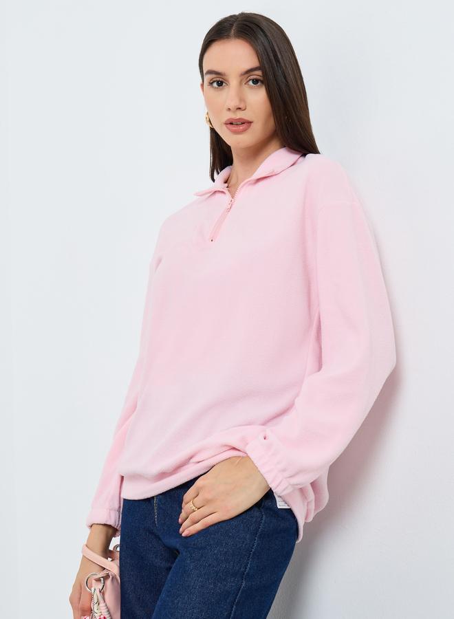 Styli Pink Fleece Quarter-Zip Sweatshirt - Image 1