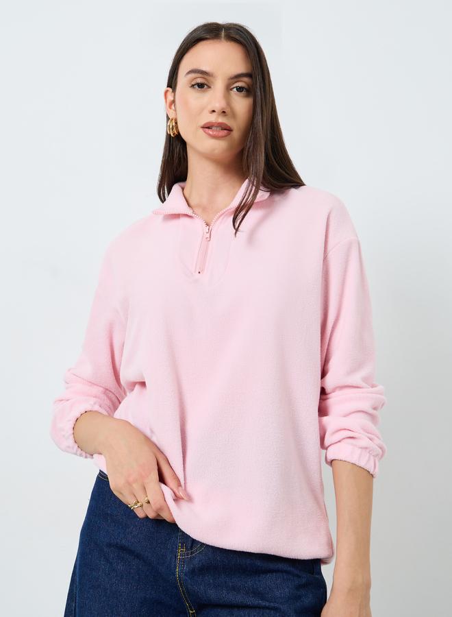 Styli Pink Fleece Quarter-Zip Sweatshirt - Image 2