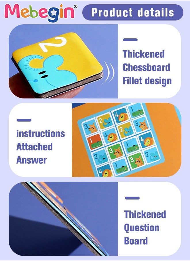 MEBEGIN - 4 In 1 Magnetic Sudoku Game with 100  Puzzles and 36 Chessman,  Fun Preschool Learning Activities, Numbers and Counting Math Toys for Kids Aged 3+, Fun Way to Learn Logic Thinking, 3x3, 4x4, 5x5, 6x6 Puzzles with Solutions - Image 1