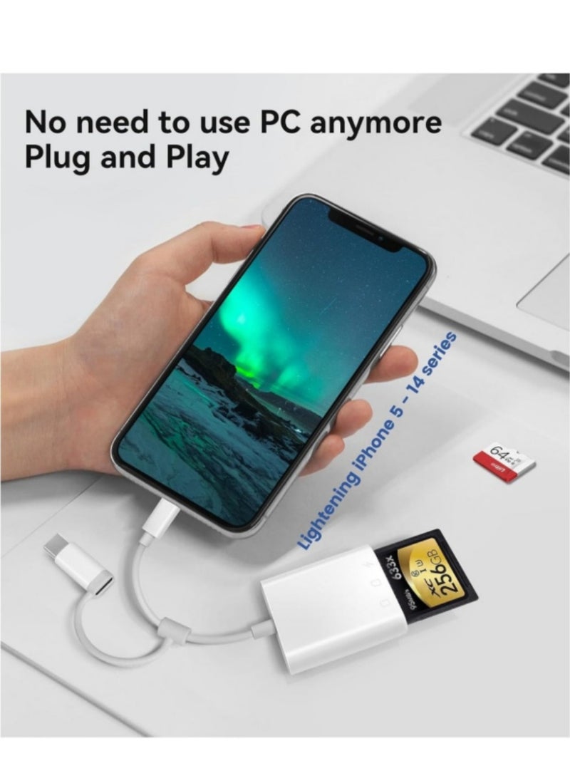 SD Card Reader for iPhone iPad,Oyuiasle Trail Game Camera SD Card Reader Viewer,Memory Card Reader Adapter with SD & MicroSD Card Slots,Plug and Play