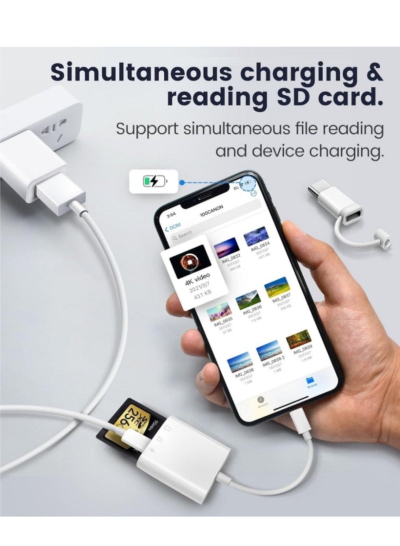SD Card Reader for iPhone iPad,Oyuiasle Trail Game Camera SD Card Reader Viewer,Memory Card Reader Adapter with SD & MicroSD Card Slots,Plug and Play