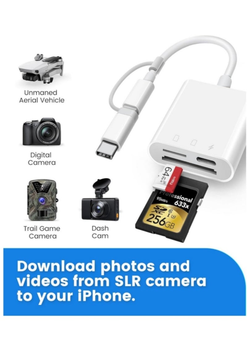 SD Card Reader for iPhone iPad,Oyuiasle Trail Game Camera SD Card Reader Viewer,Memory Card Reader Adapter with SD & MicroSD Card Slots,Plug and Play