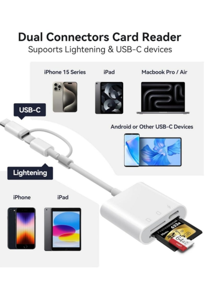 SD Card Reader for iPhone iPad,Oyuiasle Trail Game Camera SD Card Reader Viewer,Memory Card Reader Adapter with SD & MicroSD Card Slots,Plug and Play