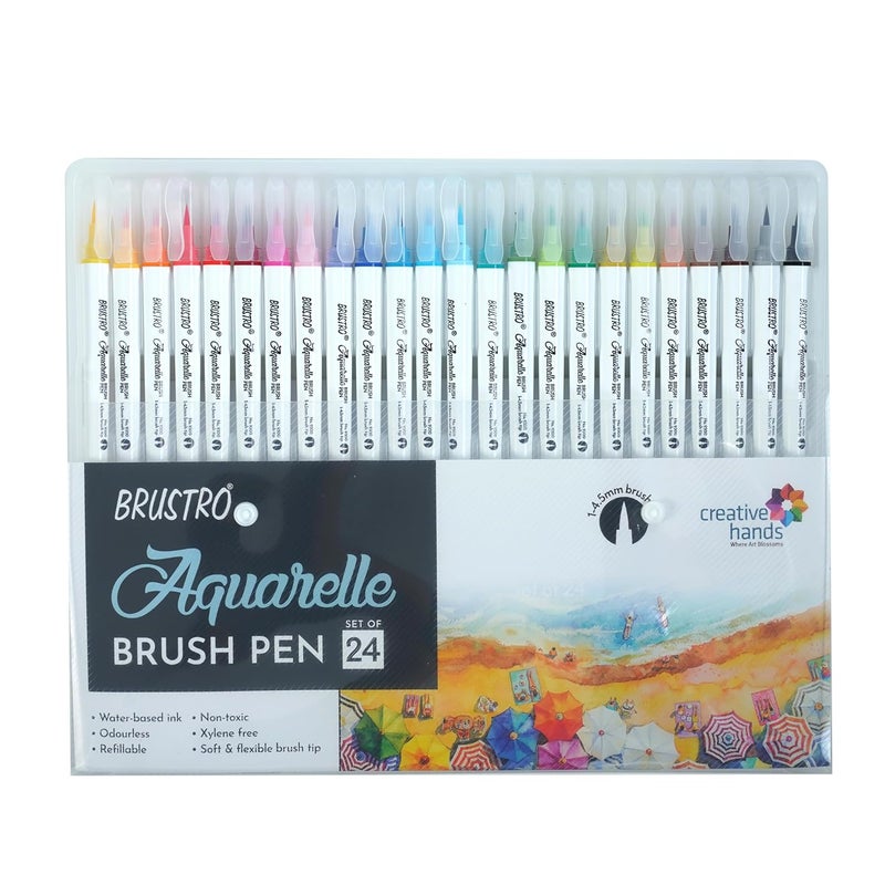 Brustro Aquarelle Brush Pen | Set of 24 | Refillable, Art Markers for Students, Adults, Colouring Pens, Colors, Art Supplies, Paint, Pastel, Doodling, Marker, Drawing, Calligraphy - Image 1