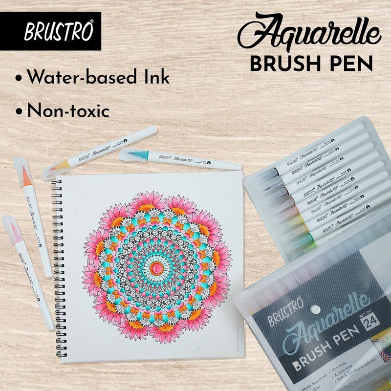 Brustro Aquarelle Brush Pen | Set of 24 | Refillable, Art Markers for Students, Adults, Colouring Pens, Colors, Art Supplies, Paint, Pastel, Doodling, Marker, Drawing, Calligraphy - Image 3