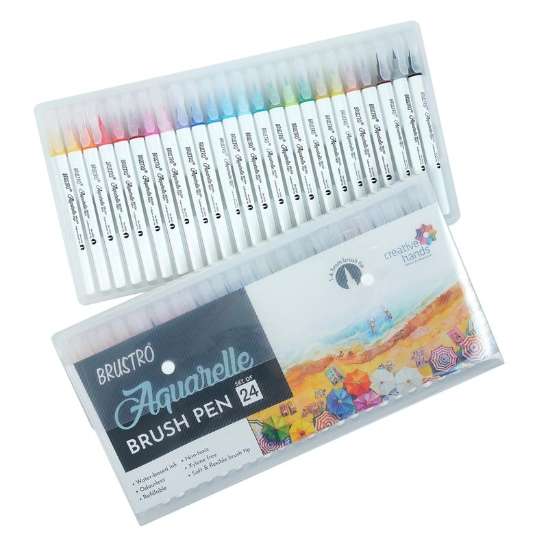 Brustro Aquarelle Brush Pen | Set of 24 | Refillable, Art Markers for Students, Adults, Colouring Pens, Colors, Art Supplies, Paint, Pastel, Doodling, Marker, Drawing, Calligraphy - Image 2