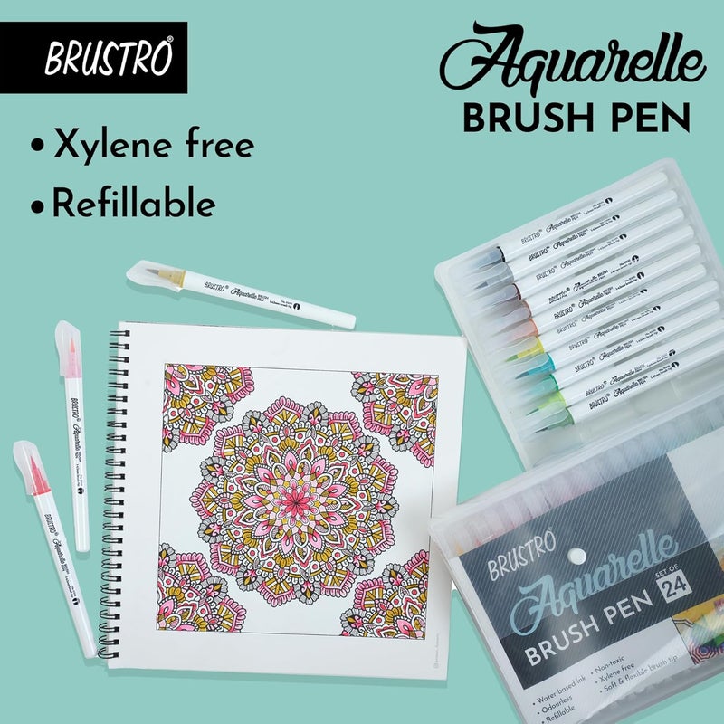 Brustro Aquarelle Brush Pen | Set of 24 | Refillable, Art Markers for Students, Adults, Colouring Pens, Colors, Art Supplies, Paint, Pastel, Doodling, Marker, Drawing, Calligraphy - Image 5