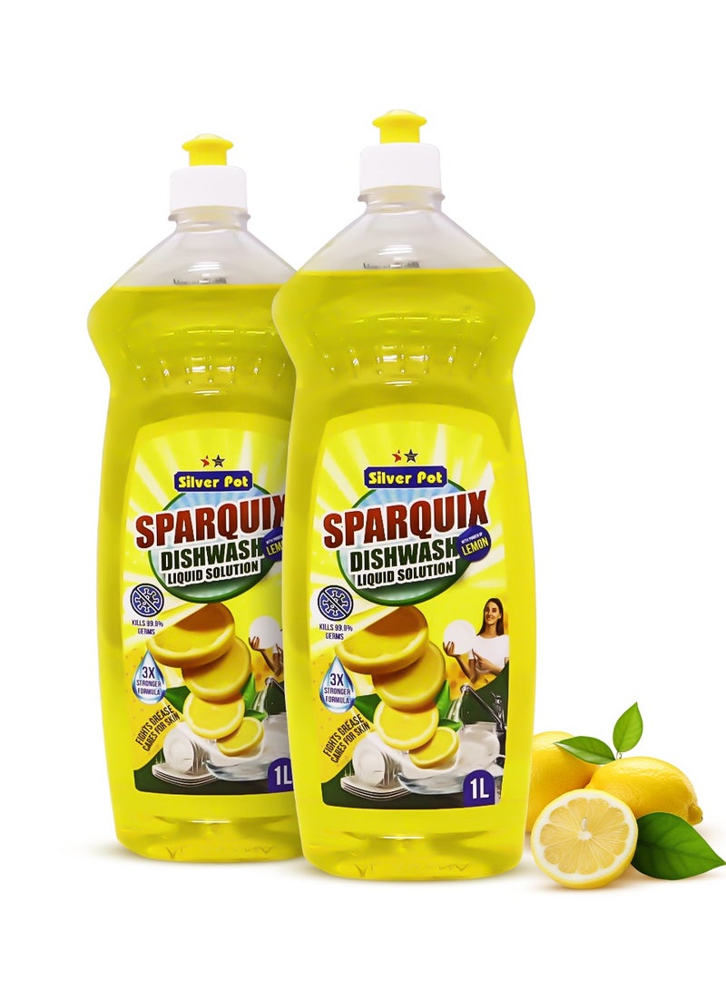 Silver Pot Lemon Dishwashing Liquid Twin Pack (2 x 1L) – Ultra Concentrated Lemon Formula, Tough on Grease, Gentle on Hands, and Refreshing Citrus Scent - Image 1
