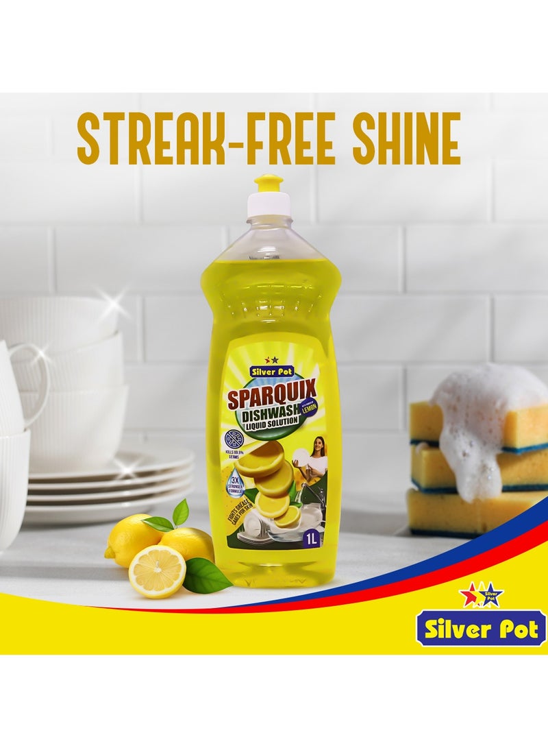 Silver Pot Lemon Dishwashing Liquid Twin Pack (2 x 1L) – Ultra Concentrated Lemon Formula, Tough on Grease, Gentle on Hands, and Refreshing Citrus Scent - Image 2