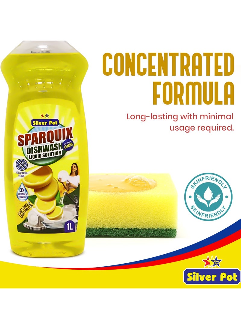 Silver Pot Lemon Dishwashing Liquid Twin Pack (2 x 1L) – Ultra Concentrated Lemon Formula, Tough on Grease, Gentle on Hands, and Refreshing Citrus Scent - Image 4