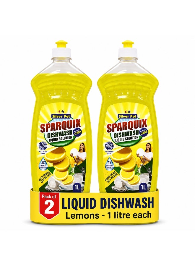 Silver Pot Lemon Dishwashing Liquid Twin Pack (2 x 1L) – Ultra Concentrated Lemon Formula, Tough on Grease, Gentle on Hands, and Refreshing Citrus Scent - Image 1