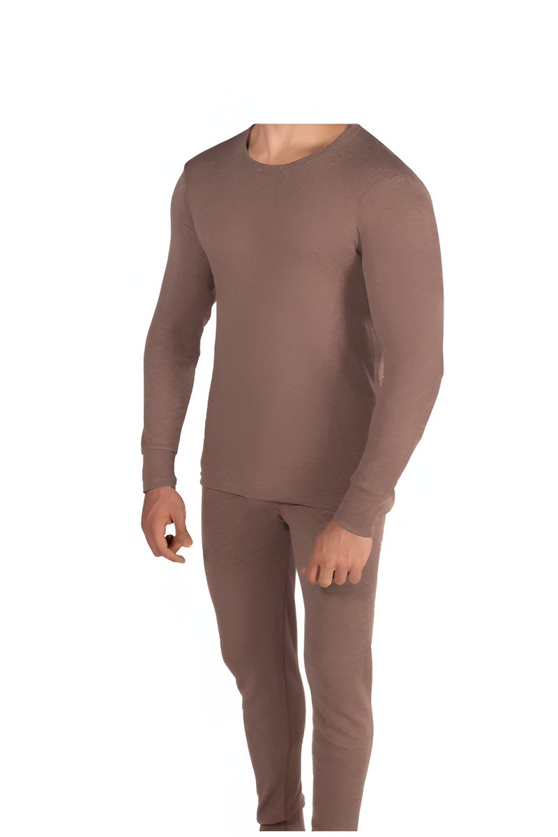 Drosh Men's long Sleeved Undershirt And Pants Pajama Set Brown  - Image 1