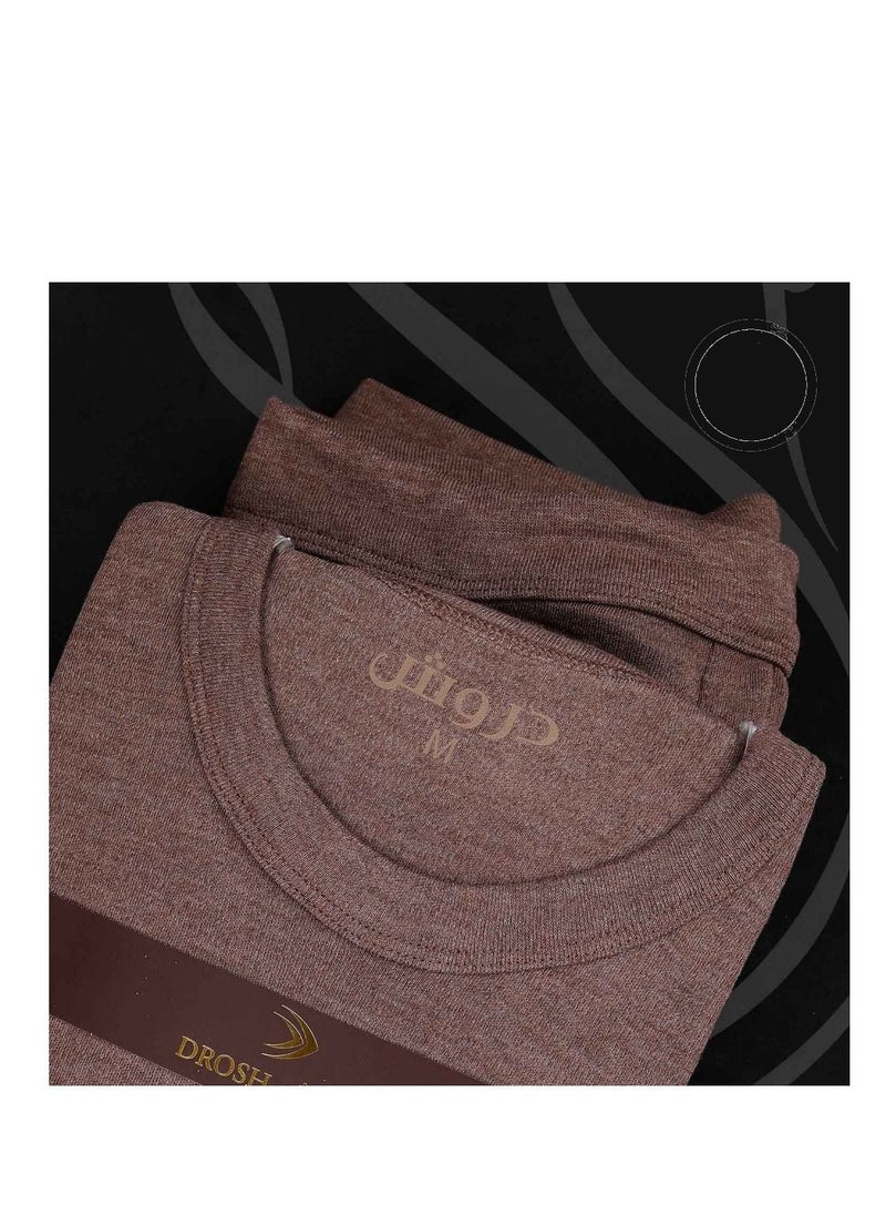 Drosh Men's long Sleeved Undershirt And Pants Pajama Set Brown  - Image 2