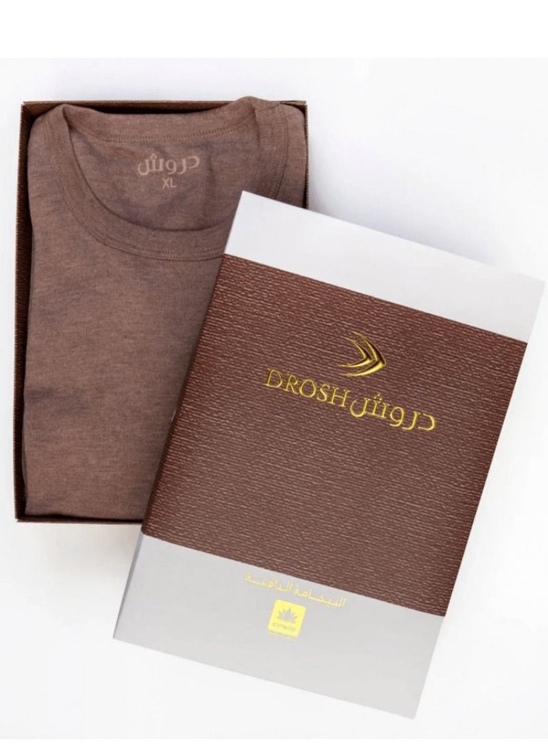 Drosh Men's long Sleeved Undershirt And Pants Pajama Set Brown  - Image 1