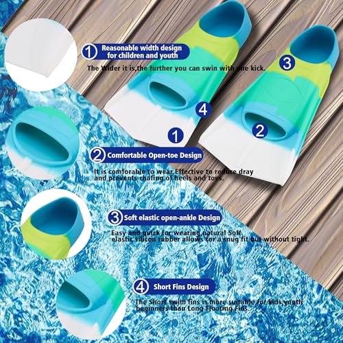 Prsca Kids Swim FinsShort Youth Fins Swimming FlippersTraining Fins for Lap Swimmingfor Children Girls Boys Beginners - Image 3