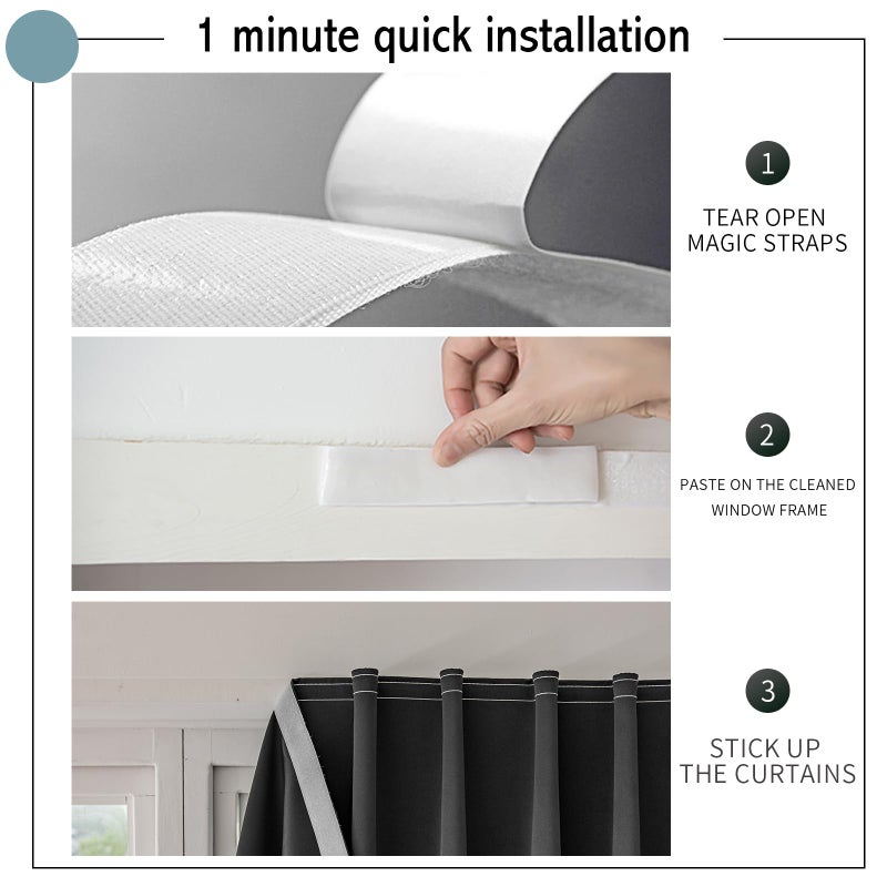 Jilron Jilron Magic Tape Stick on Curtains Blackout Curtains for Bedroom no Drillng Self Adhesive Curtain no Rod Small Window (Black  35"" W x 59"" L) 2 Panels  - Image 2