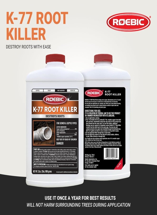 Roebic K-77 Root Killer: Clears Pipes, Stops New Growth, Works for Sewer and Septic Systems - 32 Ounce - Image 2