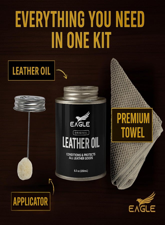 Eagle Leather Oil 8.45oz with Applicator & Premium Towel - All-Natural Neatsfoot Oil Conditioner for Boots, Shoes, Saddles, and Furniture - Image 2