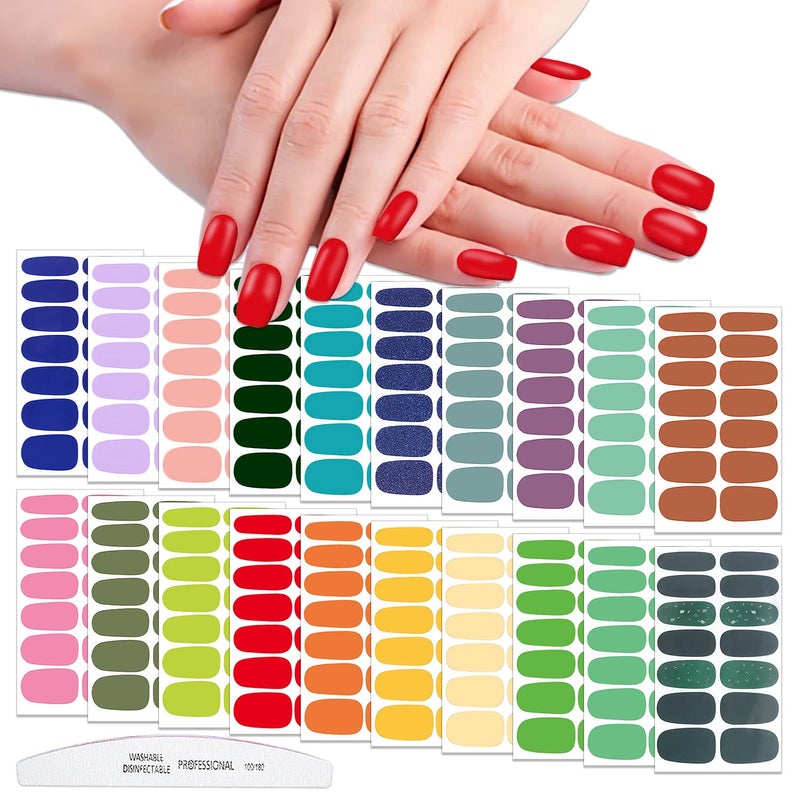 WOKOTO 20 Sheet Multicolor Nail Wraps Full Cover Nail Stickers for Gel Finish Strips Set