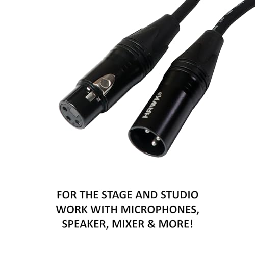 Hawk Total Music Solution SXFG050 Gold Series XLR Male to XLR Female Balanced Mic Cable with Hawk Connectors 15 meters length, Black Colour with Cable Tie. - Image 4