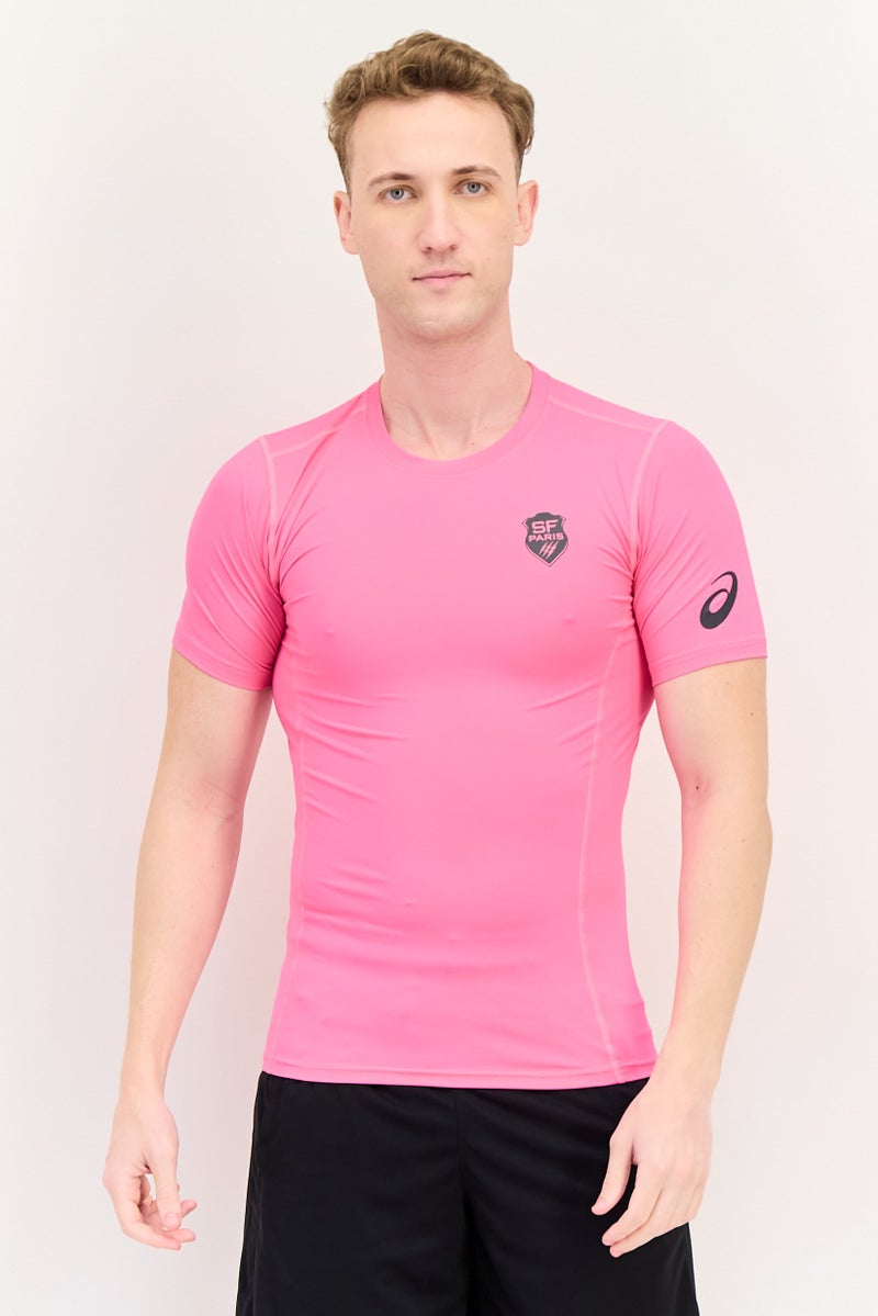 asics تي شيرت رجالي رياضي قصير الأكمام SF-باريس للرجبي، وردي ستاد - Image 1