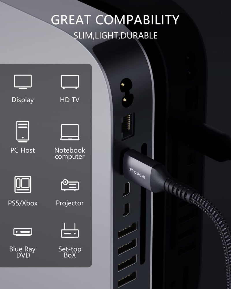 Stouchi كابل HDMI 2.1 ستوشي 10K 8K بطول 6 أقدام 48Gbps (معتمد) عالي السرعة - Image 5