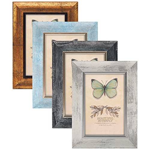 XUANLUO 4x6 Picture Frames Set of 4 Rustic Retro Photo Frame with HD Plastic Cover for Wall Mount and Tabletop Display Family Friends Wedding Gift - Image 1