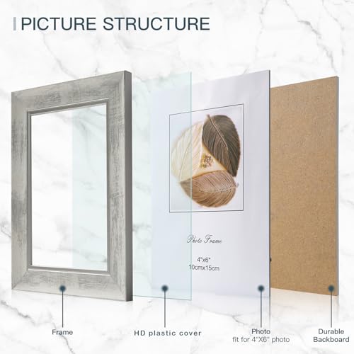 XUANLUO 4x6 Picture Frames Set of 4 Rustic Retro Photo Frame with HD Plastic Cover for Wall Mount and Tabletop Display Family Friends Wedding Gift - Image 2