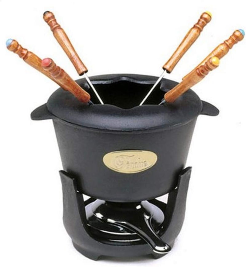 Norpro Cast Iron Fondue Set with Wooden Forks - 6 Cup Capacity - Image 1