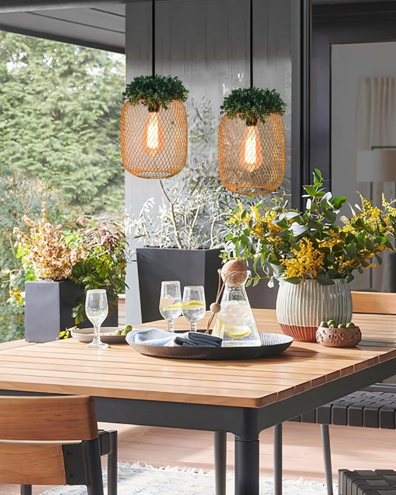 Groeien Gold Finish Metal Mesh Leaf Hanging Pendant Ceiling Lamp Fixture | Chandelier for Home, Indoor, Outdoor,Living Room, Bedroom(Bulb Included) (MeshLeaf-Gold, 1) - Image 2
