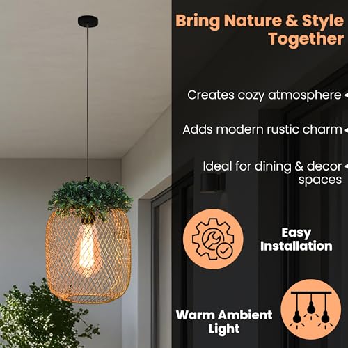 Groeien Gold Finish Metal Mesh Leaf Hanging Pendant Ceiling Lamp Fixture | Chandelier for Home, Indoor, Outdoor,Living Room, Bedroom(Bulb Included) (MeshLeaf-Gold, 1) - Image 5