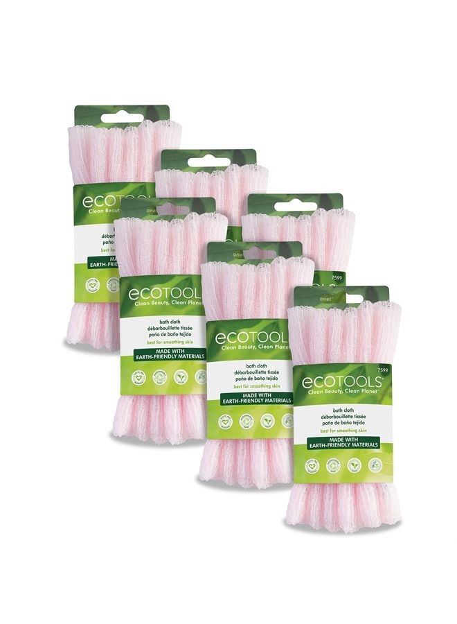 Ecotools Exfoliating Bath Cloth, Pink, Gently Removes Dirt, Oil, Skin Impurities, For Soft, Supple Skin, Pink Wash Cloth Towels, For Face or Body, 6 Count - Image 1